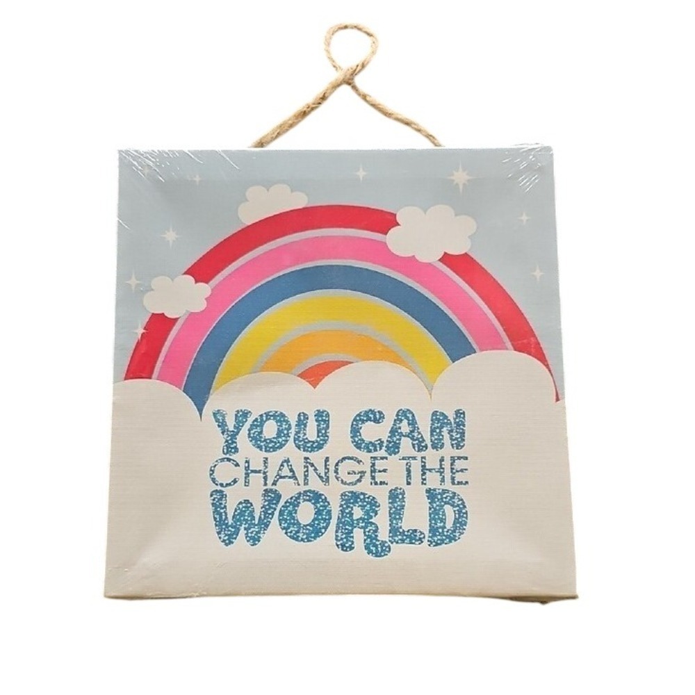 Greenbrier International You Can Change The World Rainbow Canvas Wall Art 8x8